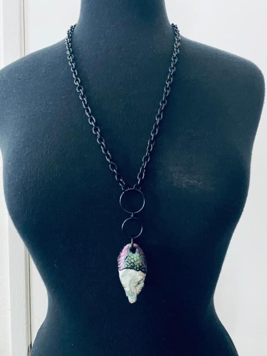 Amazonite raw stone king necklace on black chain