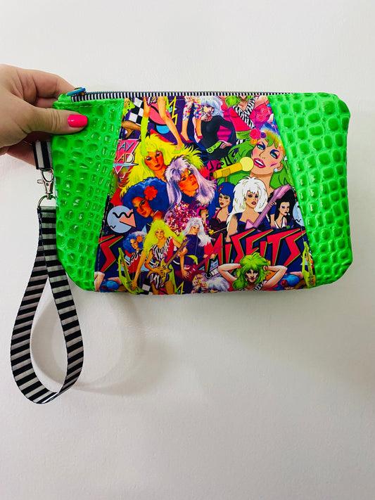 Misfits neon croc wristlet pouch