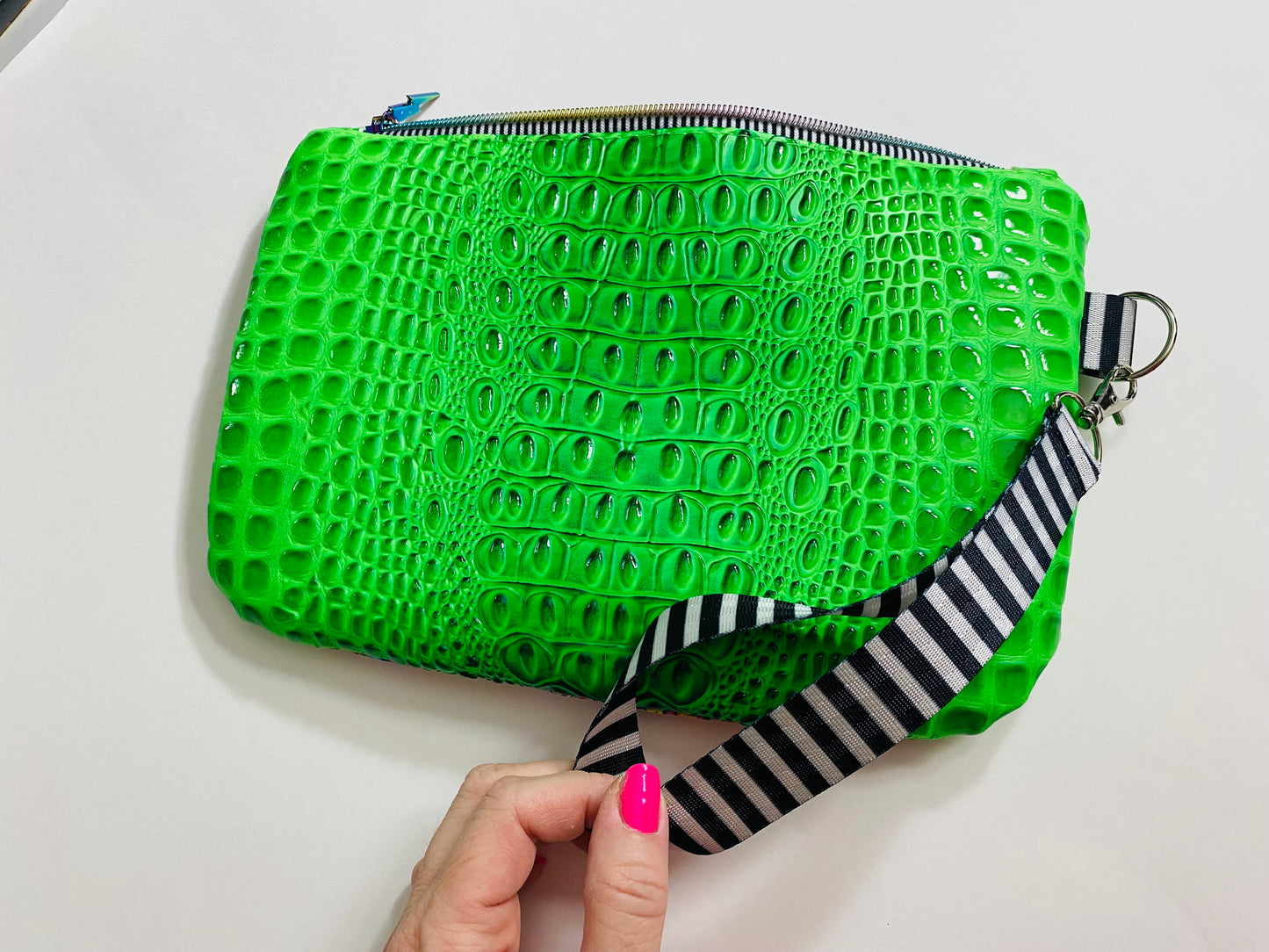 Misfits neon croc wristlet pouch