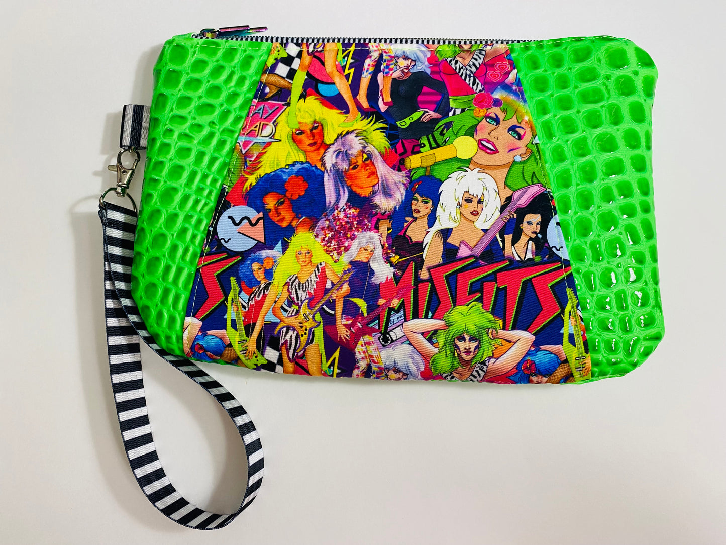 Misfits neon croc wristlet pouch