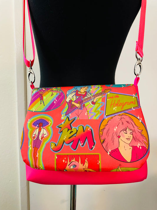 Jem neon pink crossbody with star pull inside zipper pocket