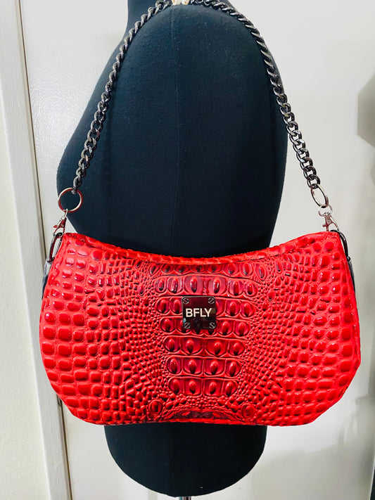 Embossed Gator shoulder bag with chain strap