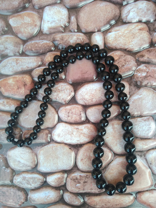 14MM ONYX BEADED NECKLACE